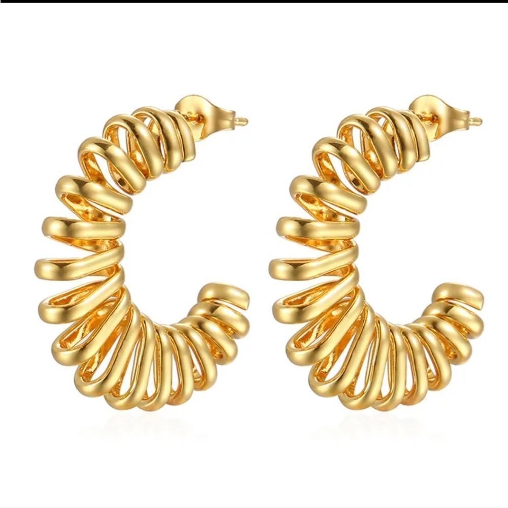 Gold Spiral Hoop Earrings 18k Gold Plated | NWOT |